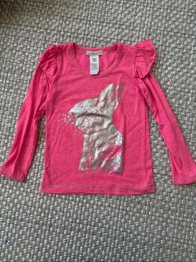 Everbloom Pink Long Sleeve Top with Gold Bunny Graphic